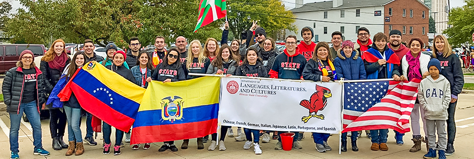 Languages, literatures and cultures students marching in Homecoming Parade